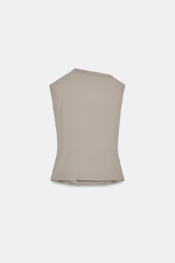 ZARA ТОП ИЗ ХЛОПКА С ДРАПИРОВКОЙ, СЕРО-СИНИЙ