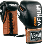 Боксерские перчатки боевые Venum  Coco  Monogram Pro на шнуровке черно-коричневые