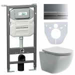 Унитаз подвесной Ceramica Nova Forma CN3009_1002M_1000 безободковый, с крышкой микролифт, с инсталляцией и кнопкой матовый хром