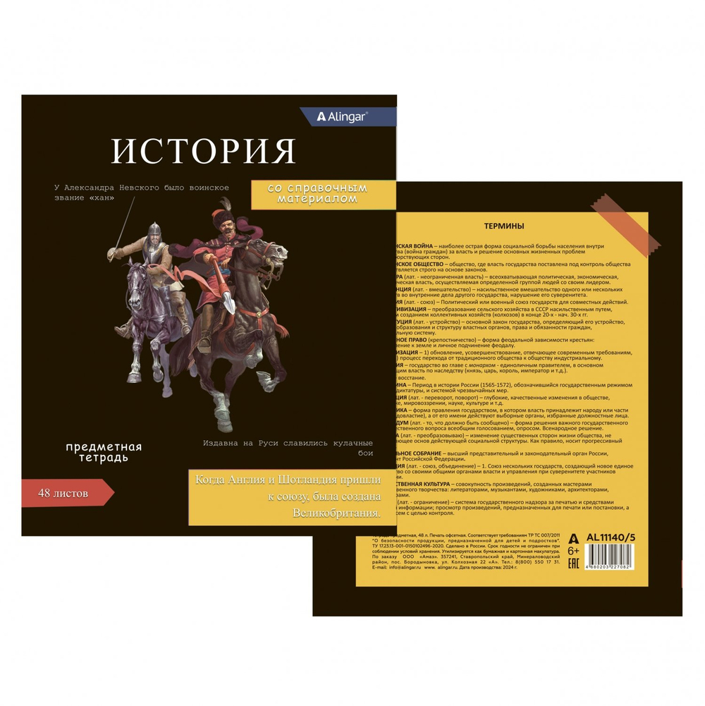 Комплект предметных тетрадей А5 48л.,10 предм., со справочным материалом, скрепка, мелованный картон(стандарт), блок офсет, Alingar "Journal"