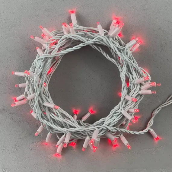 Светодиодная гирлянда с колпачком 75 красных LED ламп 10 м., 24В., белый каучуковый провод, IP65, LTC (LL75-8-1R)