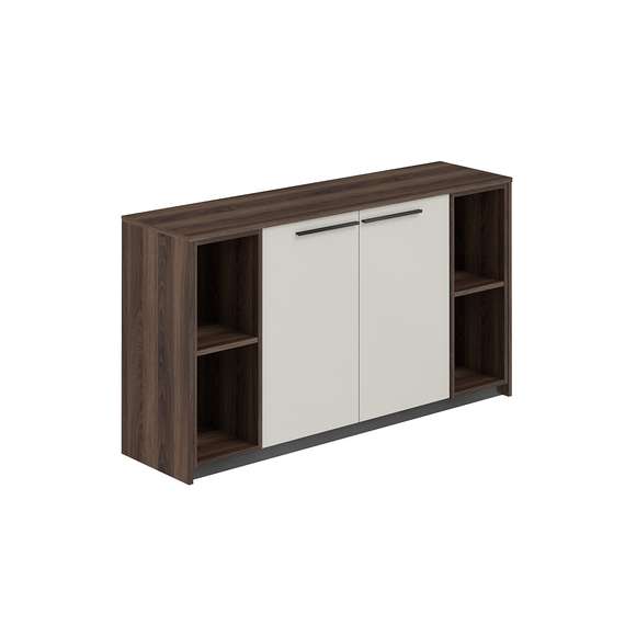RF.325.DA.PG.DA / Шкаф низкий, с 2-мя стеллажами, 1540х410х842 / корпус: дуб адриа, фасады: жемчужно-серый