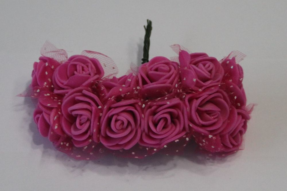 Цветы из фоамирана с органзой, 25 мм, 6х12шт, цвет: ярко-розовый