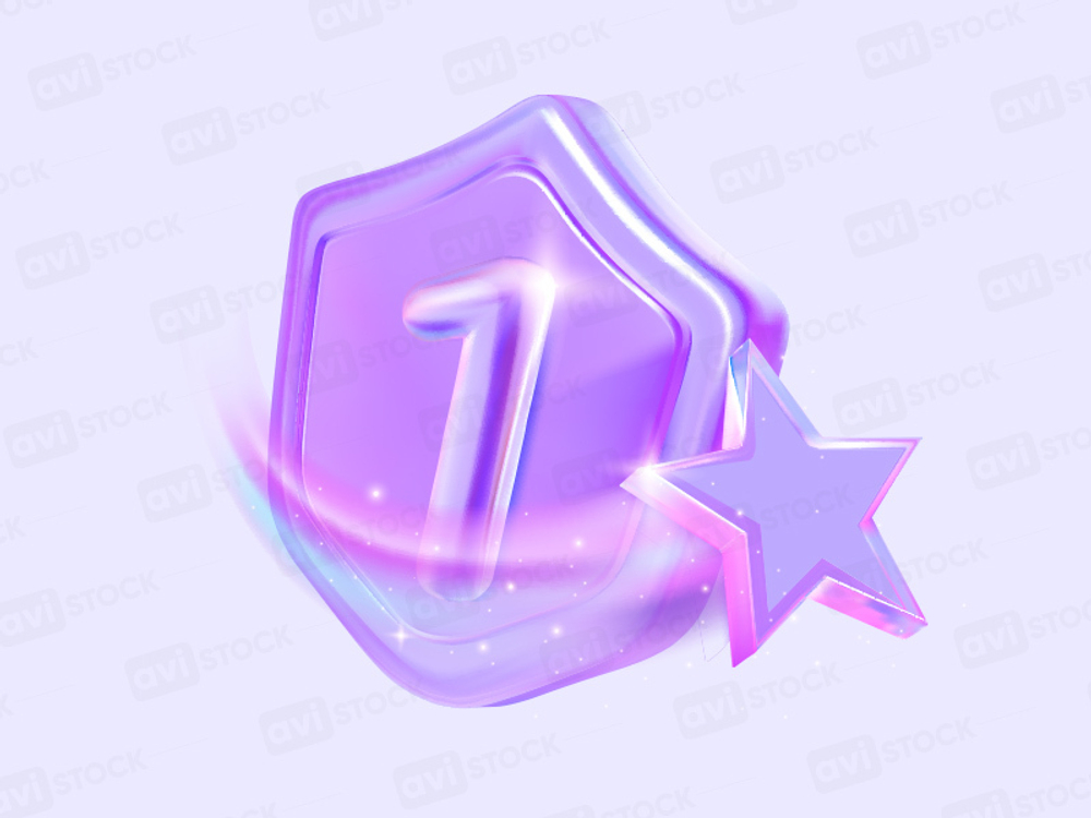 Щит №1 и звезда — 3D значок победы, PNG + EPS/AI