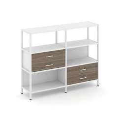 Shelf System Двухсекционный стеллаж трехярусный с ящиками SN.STM-323 Белый/Вяз Благородный/Металл Бе