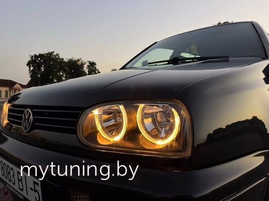 Передние фары VW Golf 3 angel eyes black
