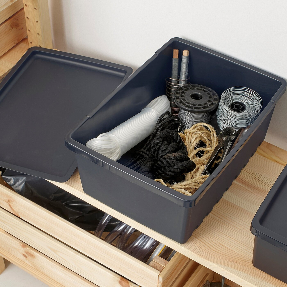 IKEA UPPSNOFSAD  (ИКЕА УППСНОФСАД)  -  Контейнер с крышкой, черный, 35x25x14 см/9 л