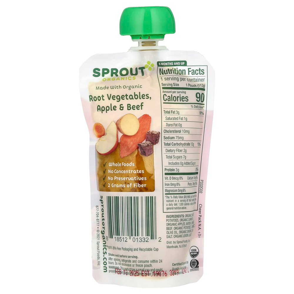 Sprout Organics, Детское питание, для детей от 8 месяцев, протеин, органические корнеплоды, яблоко и говядина, 113 г (4 унции)