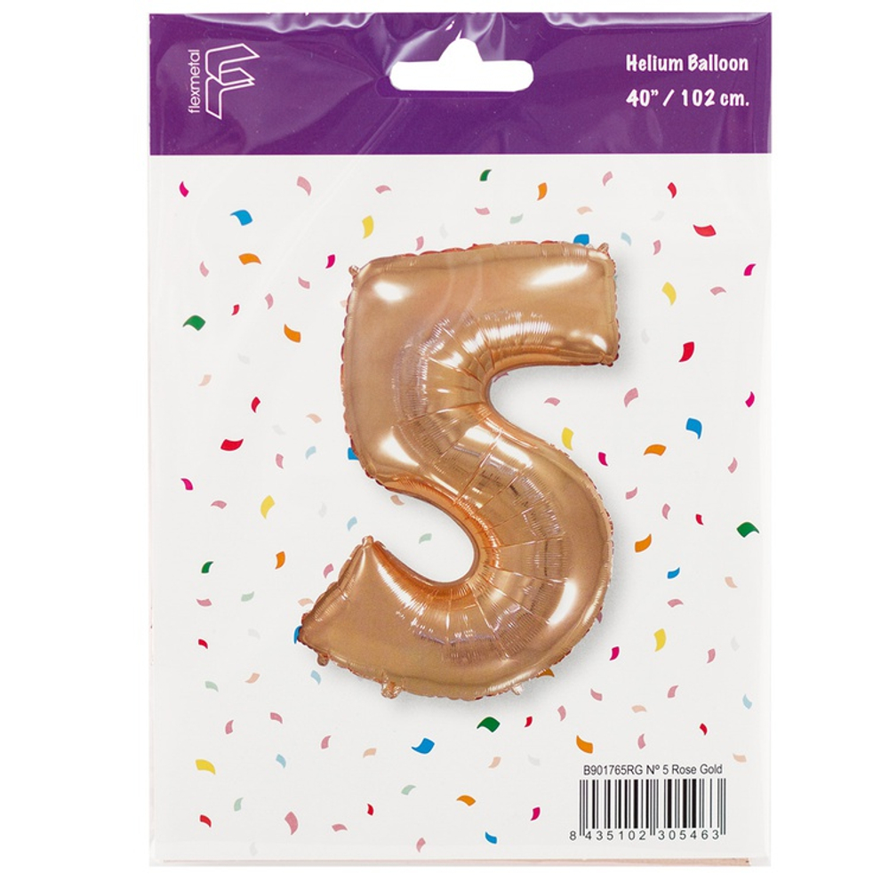 Шар фольгированный Цифра 5 101 см (Розовое Золото)