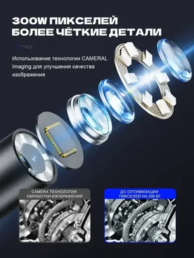 Промышленный эндоскоп с 360 вращающейся видеокамерой, 7.9 мм, 2 МП HD, водонепроницаемость IP67, совместим с iOS и Android.