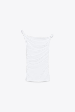 ZARA ТОП С КРУЧЕНЫМИ БРЕТЕЛЯМИ, БЕЛЫЙ