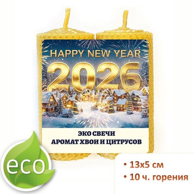 Свечи новогодние 2026, 13х5 см, 2 штуки, цитрусы и хвоя