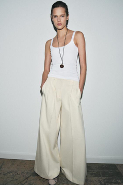 ZARA БРЮКИ WIDE-LEG С ЗАЩИПАМИ — ZW COLLECTION, ЭКРЮ