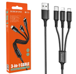 Кабель USB BOROFONE BX66 3 в 1 для iPhone/Micro/Type C Silicone (черный) 1m