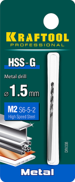 KRAFTOOL HSS-G, 1.5 х 43 мм, сталь P6M5, сверло по металлу (29651-1.5)