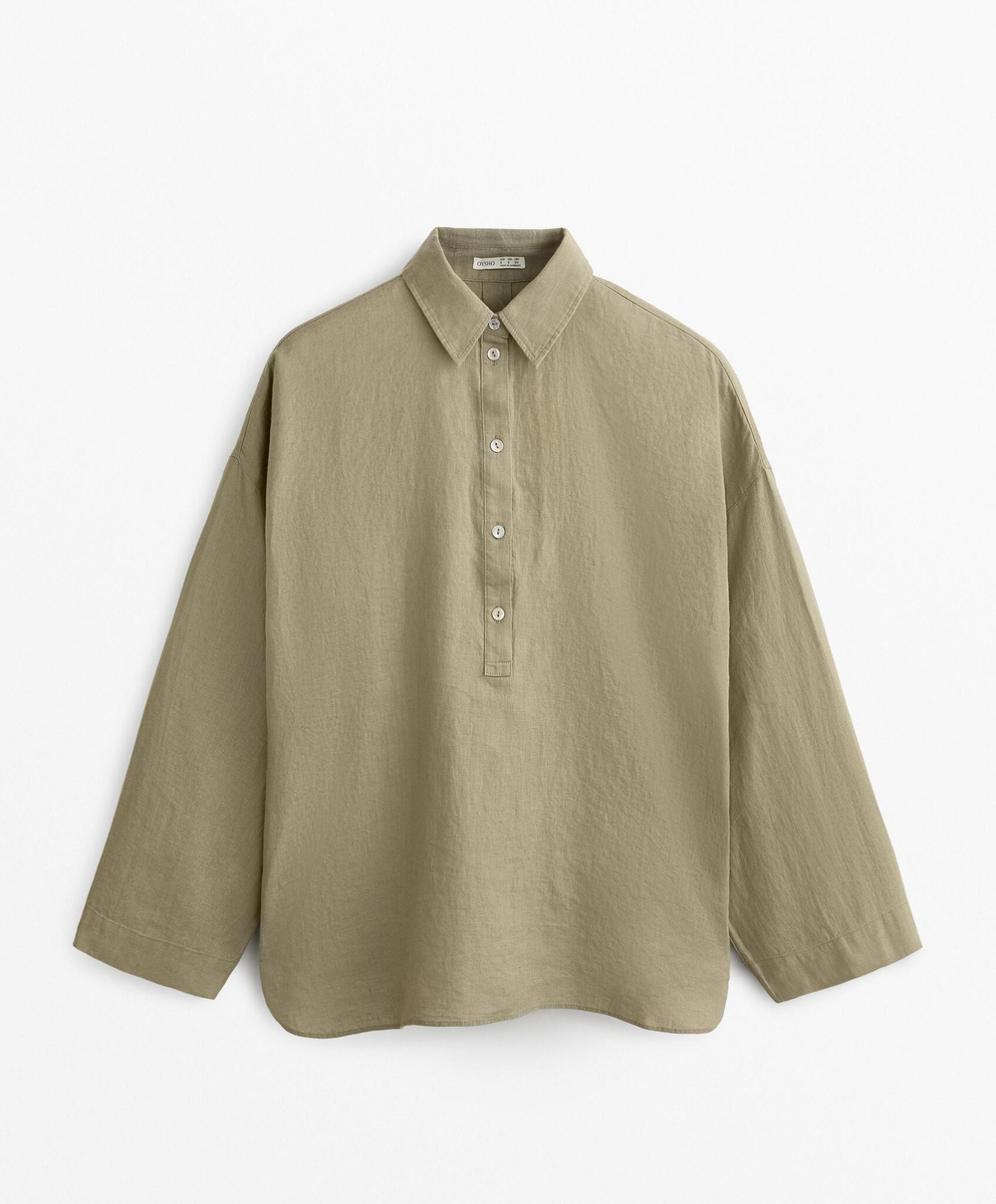 OYSHO Рубашка оверсайз из 100% льна, хаки
