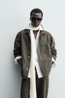 ZARA ДЖИНСОВАЯ КУРТКА С КАРМАНАМИ, ТЕМНЫЙ ХАКИ