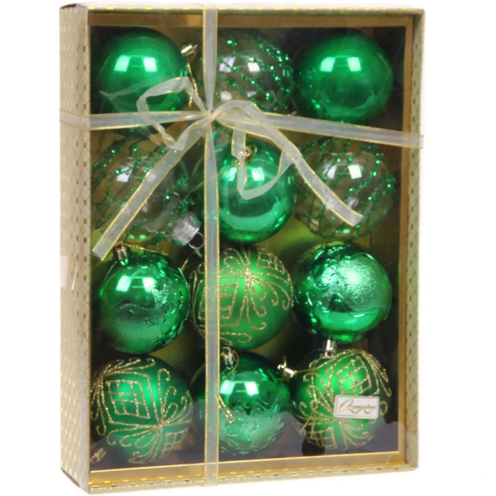Новогодние шары «Волшебство ночи» 8 см (набор 12 шт), Зеленый