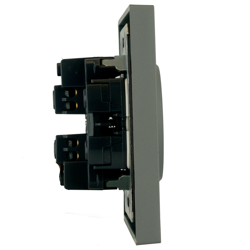 Розетка 2-местная с защитной шторкой, STEKKER, б/з, 250В, 16А, серия Эмили, RST16-5116-10 , платиново-серый, soft touch 49955