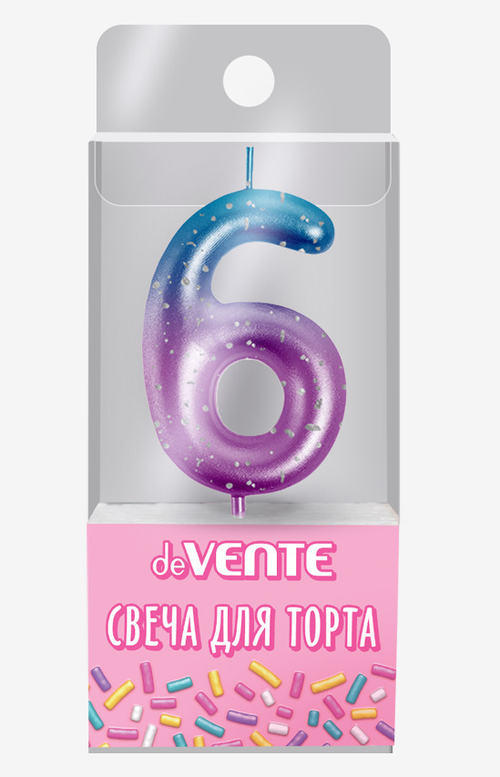 Свеча д/торта ДЕВЕНТЕ цифра "6" Дегрейд (9060505)