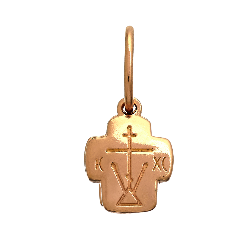 Крестик Серебряный позолоченный, Двойной, с образом Божией Матери Казанской, Женский