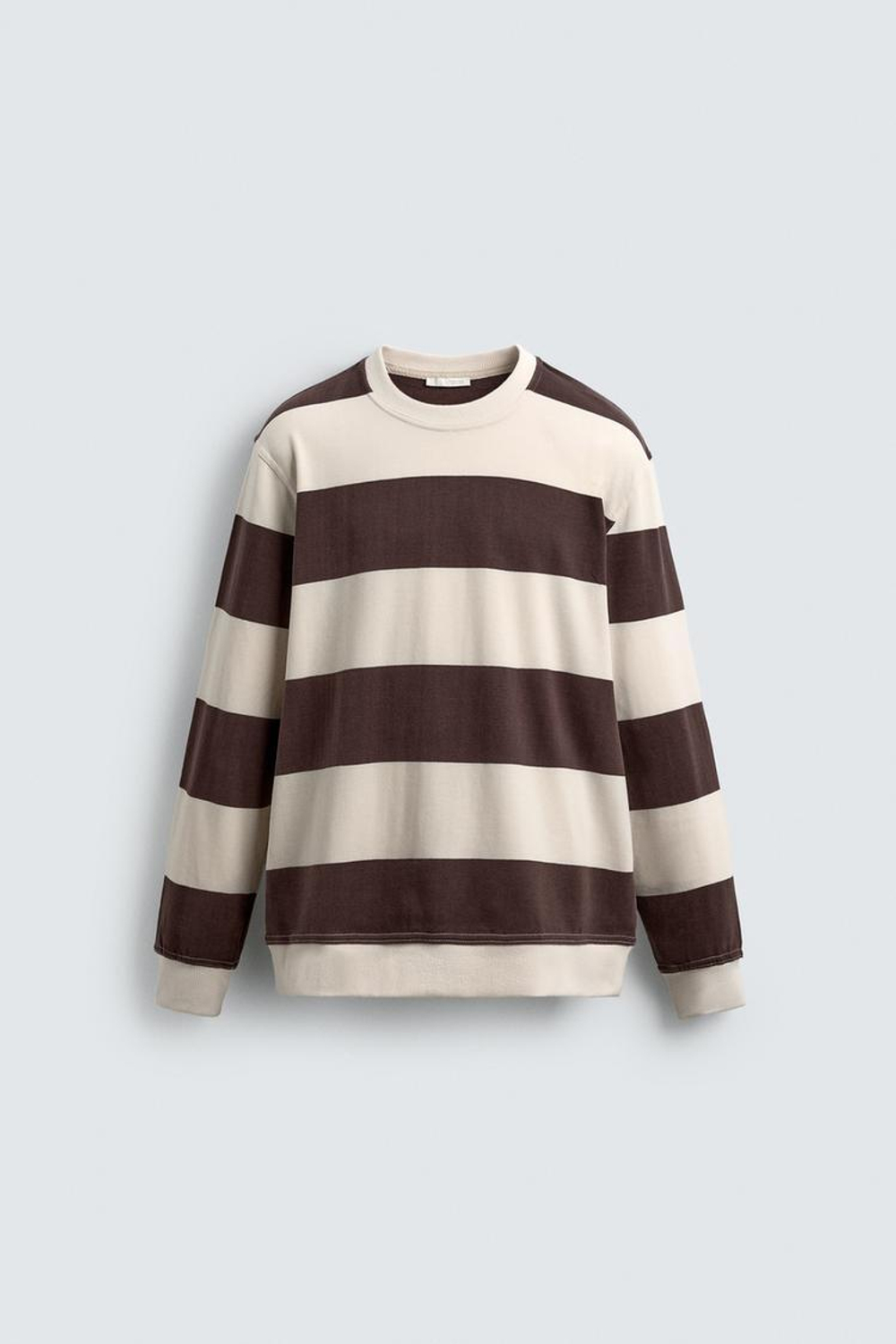 ZARA ТОЛСТОВКА В ПОЛОСКУ С КОНТРАСТОМ, КОРИЧНЕВЫЙ/ЭКРЮ