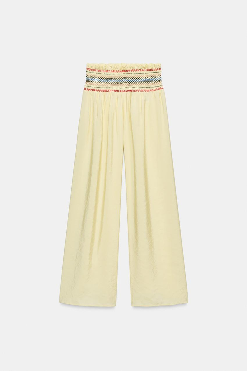ZARA БРЮКИ С ШИРОКИМИ ШТАНИНАМИ И ЭЛАСТИЧНЫМ ПОЯСОМ, ЖЕЛТЫЙ