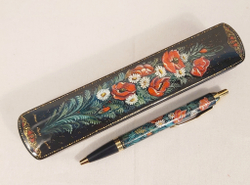 Ручка Паркер в шкатулке с ручной росписью "Ромашки и маки"