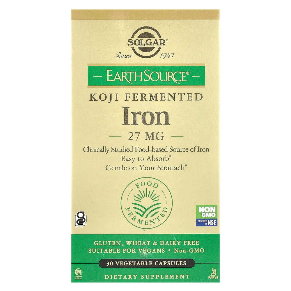 Solgar, EarthSource®, ферментированная кодзи, железо, 27 мг, 30 растительных капсул