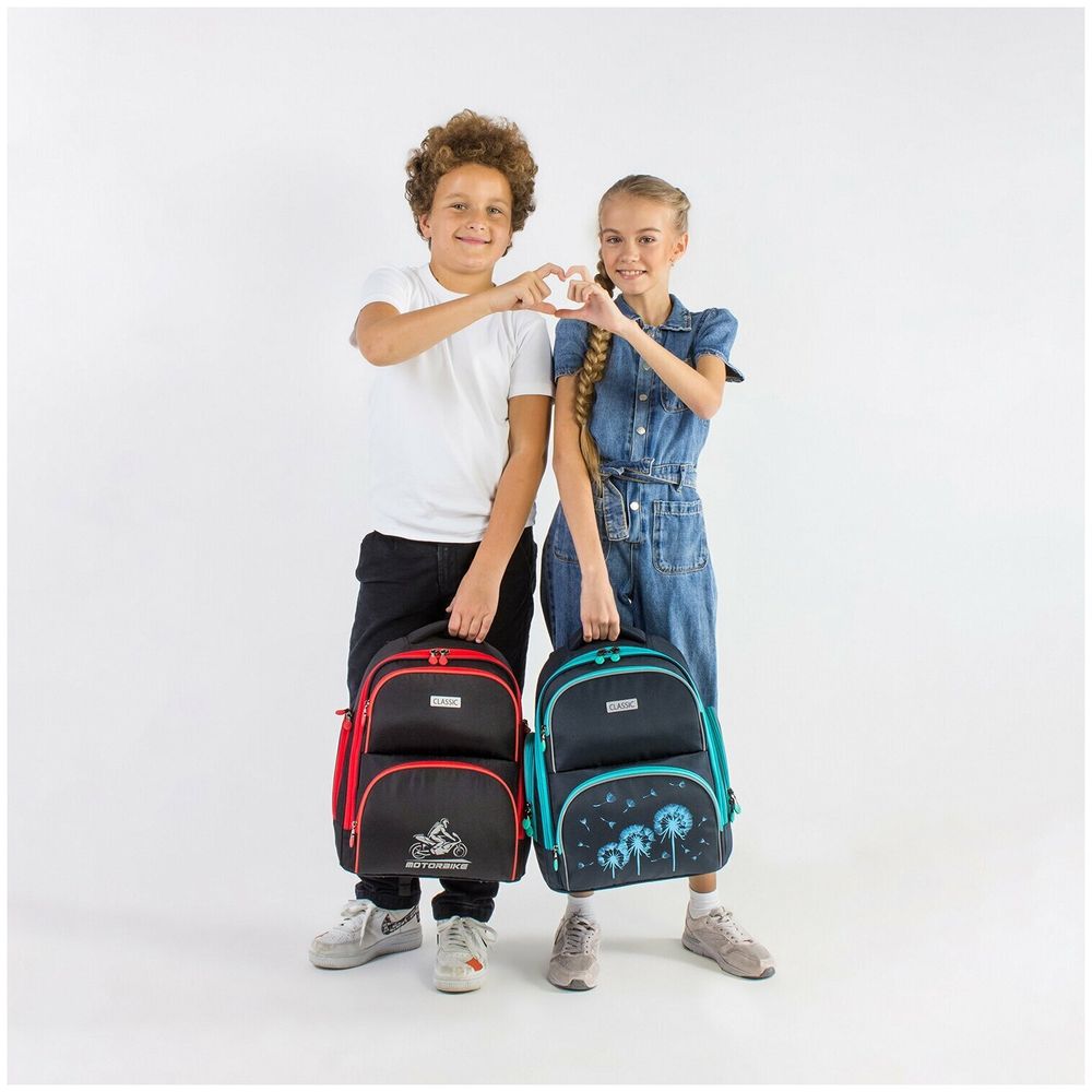 Рюкзак BRAUBERG CLASSIC, легкий каркас, премиум материал, "Motorbike", черный, 270583