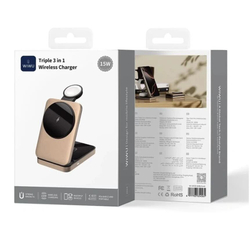 Беспроводное зарядное устройство Wiwu Triple 3in1 Wireless Charger 15W Wi-W038, Gold