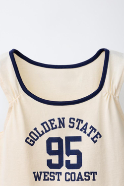 ZARA ФУТБОЛКА С НАДПИСЬЮ И КОНТРАСТНОЙ ОТДЕЛКОЙ, ЭКРЮ