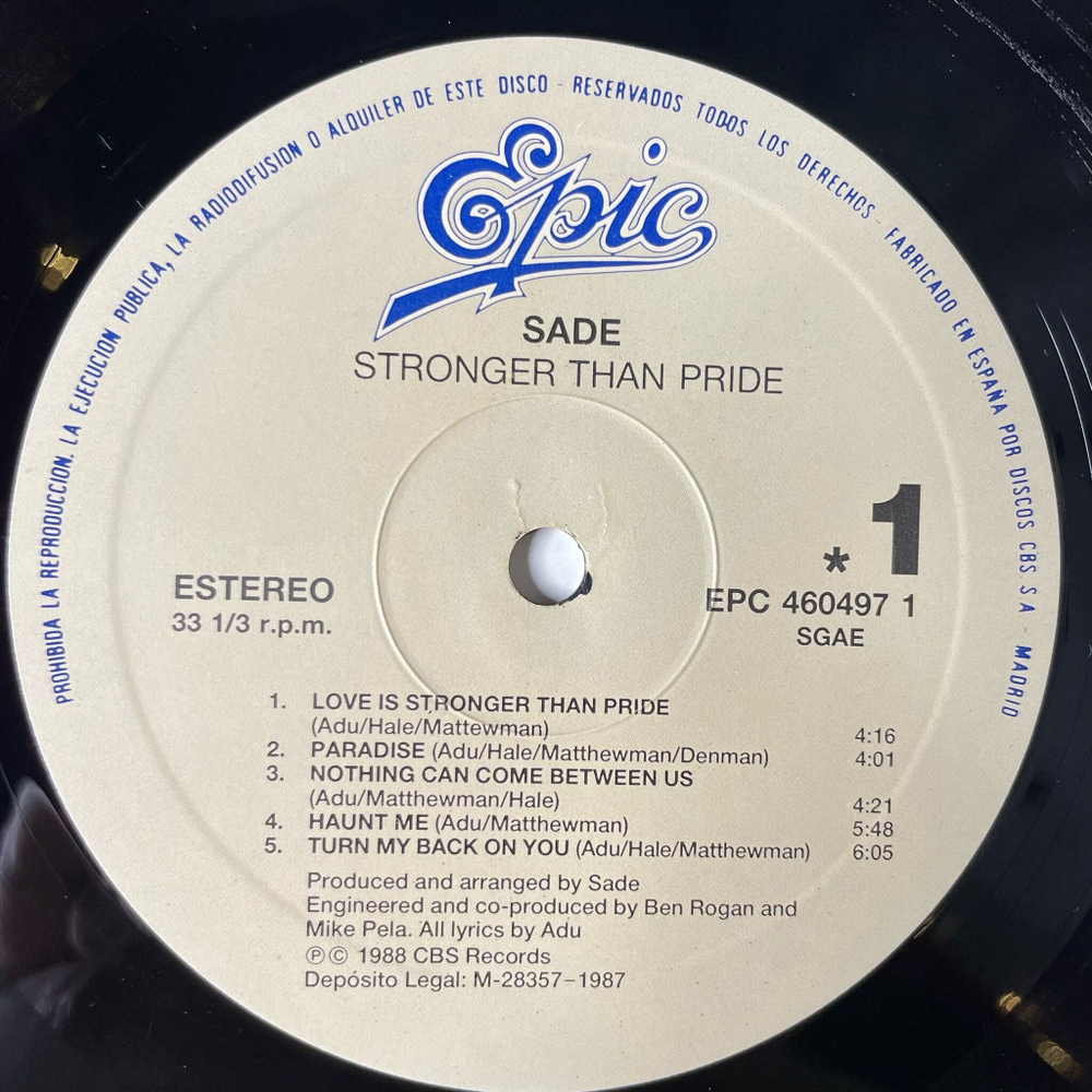 Винтажная виниловая пластинка LP Sade Stronger Than Pride (Spain 1988)