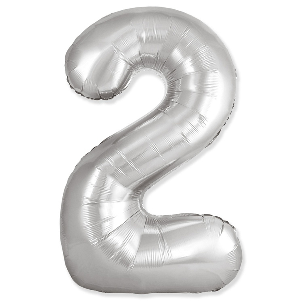Шар фольгированный Цифра 2 101 см (Серебряный)