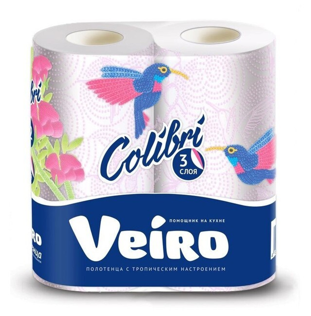 Veiro Полотенца бумажные Colibri 3-х слойные Белые 2 рулона *10 / 360