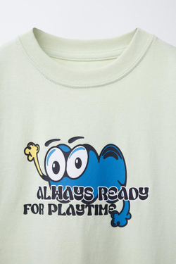 ZARA ФУТБОЛКА С ПРИНТОМ, ЛАЙМОВЫЙ