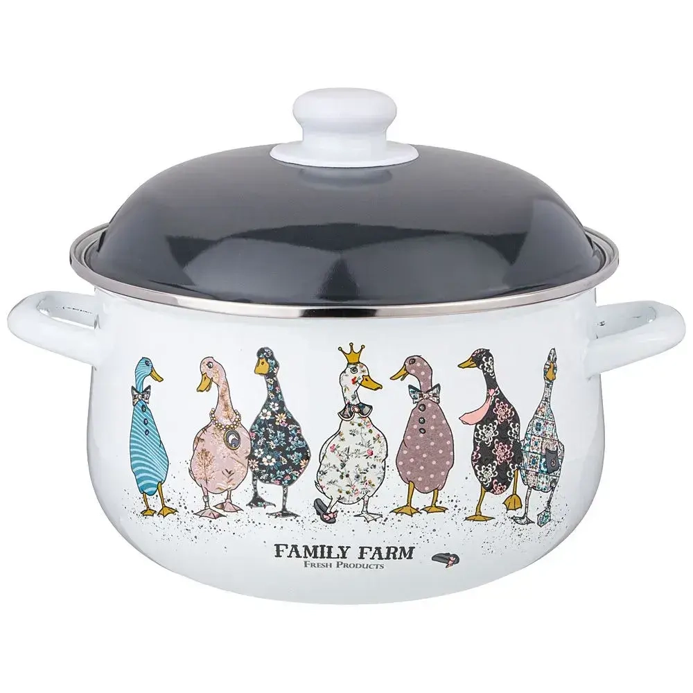 Кастрюля agness эмалированная с эмал.крышкой серия family farm, 5.0 л, 24*14 см