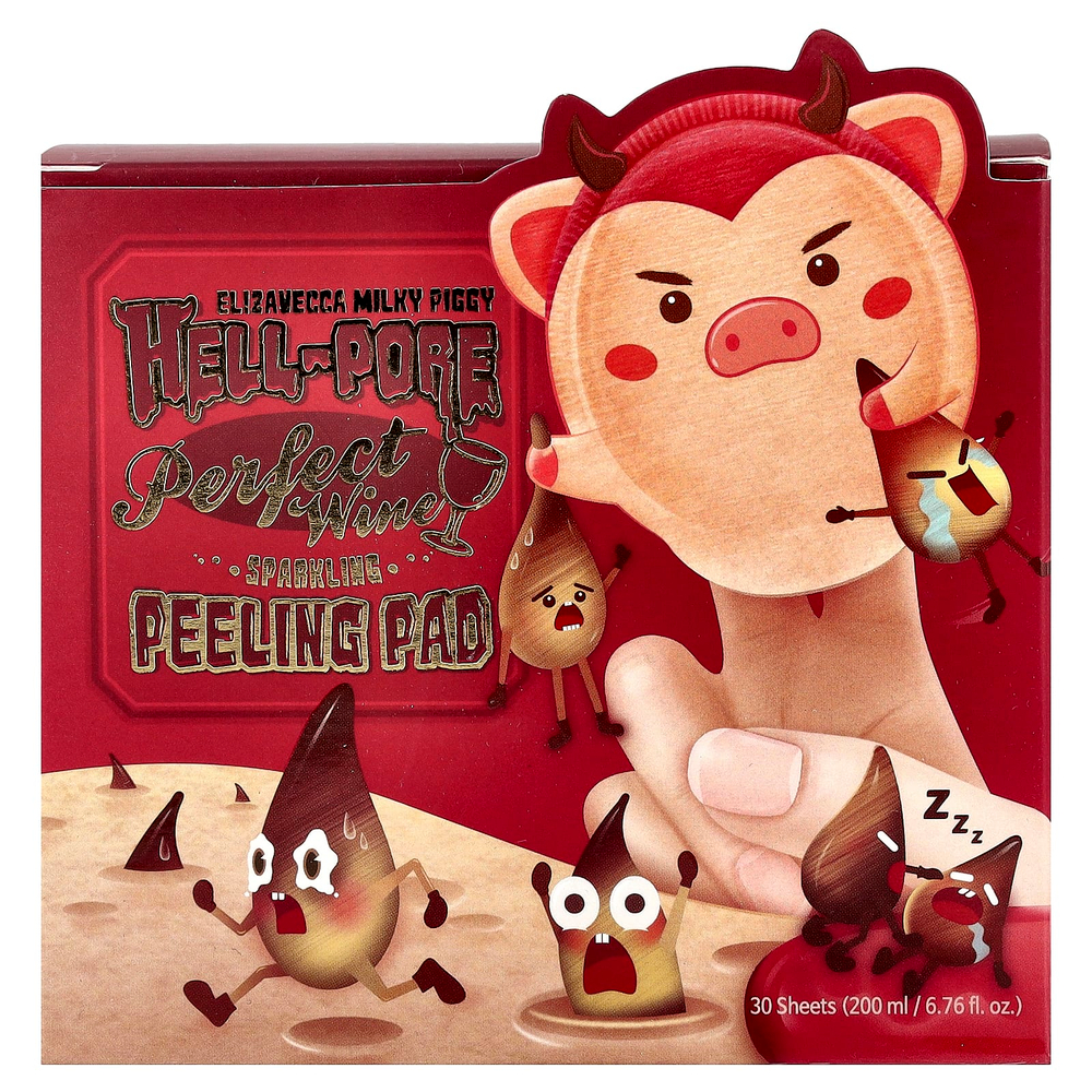 Elizavecca, Milky Piggy, Hell-Pore, игристые пилинг-диски с идеальным вином, 30 шт., 200 мл (6,76 жидк. Унции)