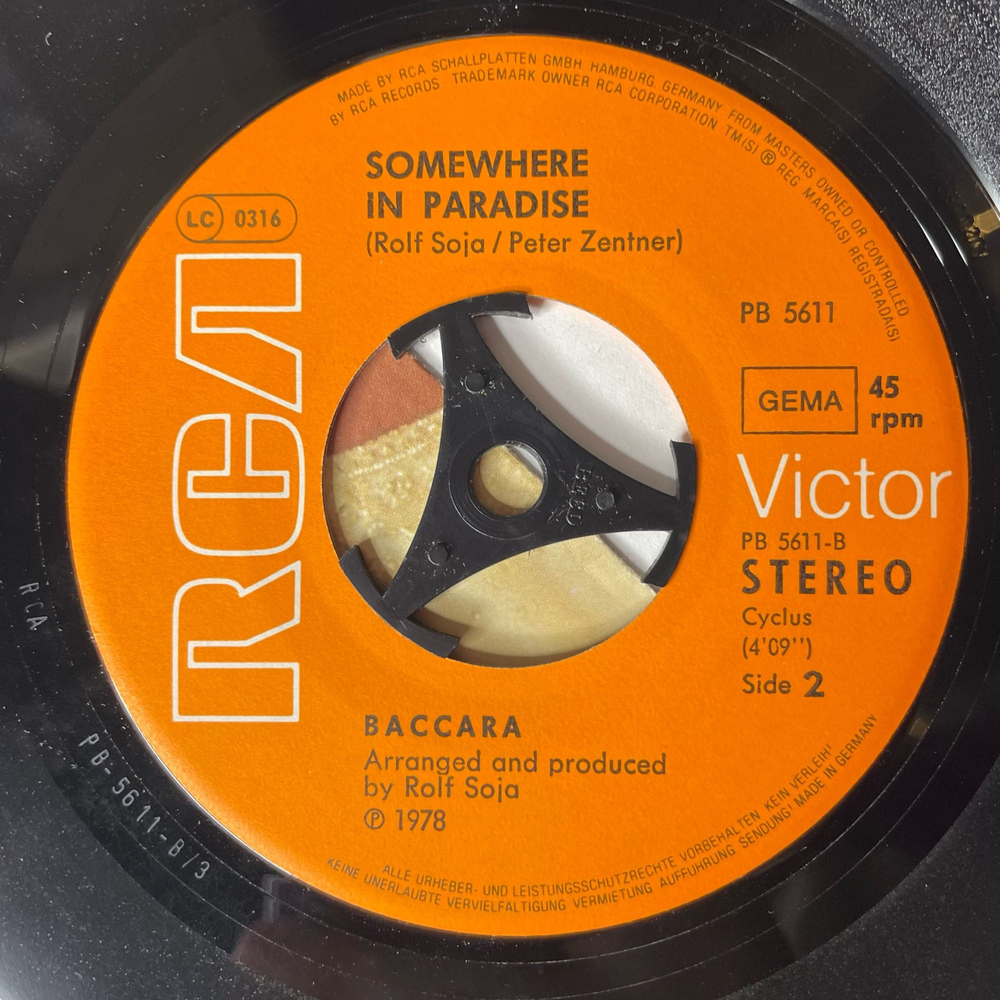 Винтажная виниловая пластинка 7 дюймов (маленькая пластинка) Baccara The Devil Sent You To Lorado (Германия 1978)