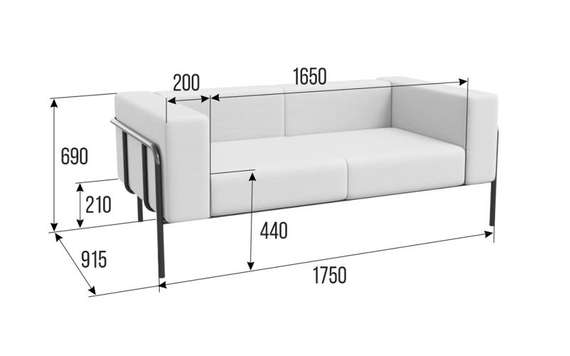 Флекс Диван двухместный FLX-2 Velvet Lux 72/Металл Черный 1750*915*690