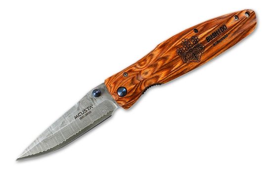 Складной нож Mcusta Toyotomi Hideyoshi Staminawood Handle MC-0182 c клинком из стали VG-10 San Mai (Laminated Stainlesss Damascus) рукоять дерево