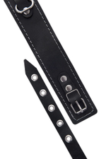 Кожаный двухслойный ошейник с белой строчкой и поводком