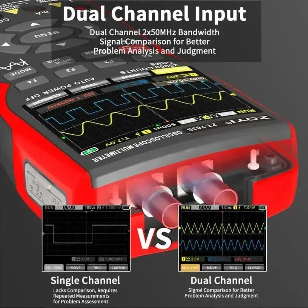 Осциллограф ZT-703S ZOYI русское меню 2-х канальный полоса 50МГц, генератор, мультиметр