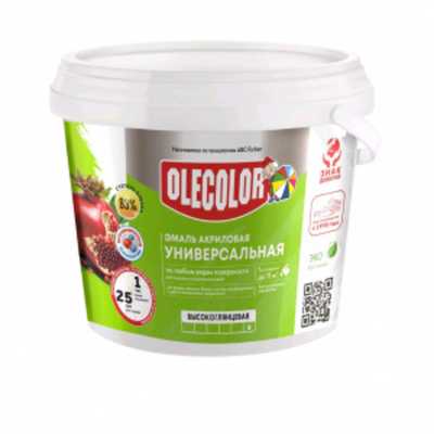 Эмаль акриловая  универсальная высокоглянцевая белый 0,9кг OLEKOLOR