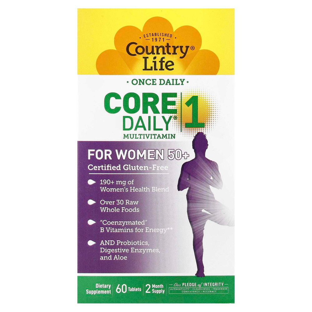 Country Life, Мультивитамины Core Daily-1 для женщин старше 50 лет, 60 таблеток