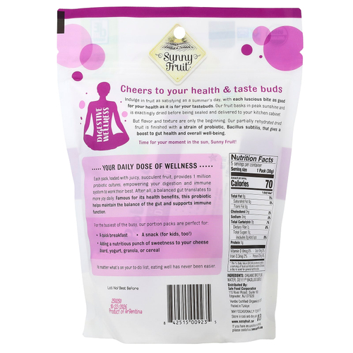 Sunny Fruit, органические сушеные сливы с добавлением пробиотиков, 5 пакетиков по 30 г (1,06 унции)