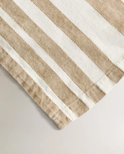 ZARA HOME ЛЬНЯНАЯ СКАТЕРТЬ В ПОЛОСКУ, СВЕТЛО-БЕЖЕВЫЙ