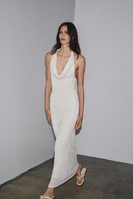 ZARA ПЛАТЬЕ В СТИЛЕ РУСТИК, ЭКРЮ