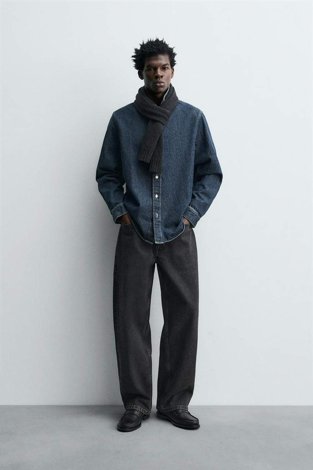 ZARA ДЖИНСОВАЯ РУБАШКА СВОБОДНОГО КРОЯ, СИНИЙ