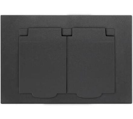 Розетка двухместная с крышкой "UNIVersal" серия "Афина" с/з, с/у, 16А, 220В, графит (еврослот) (HU23